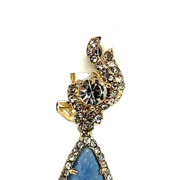 Goldtone Denim Lapis & Rhinestone Dangle Earrings - Picture 2 of 3